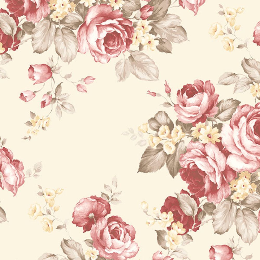 Patton Wallcoverings AF37702 Flourish (Abby Rose 4) Grand Floral Wallpaper in Red, Cream & Brown